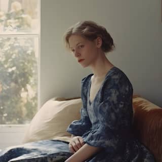 dagmar hültqvist/claude reynard in a dress jonathan swift stockvideo dark amber and blue delicate flowers neo-impressionist