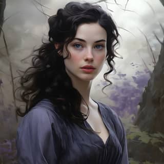 dark fantasy character portrait female witch 18years old hauntingly beautiful face she has dark hair pale skin and light