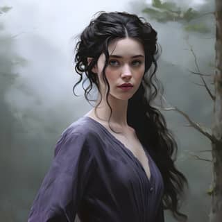 dark fantasy character portrait female witch 18years old hauntingly beautiful face she has dark hair pale skin and light