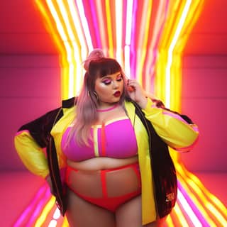 extremely heavy pretty plus-size college fat girl fashionable neon lycra outfit