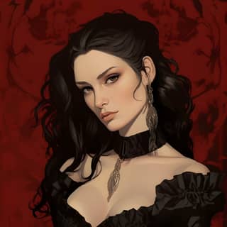 the beautiful woman in the style of graphic novel inspired illustrations dark hair detailed face full height dark beige and