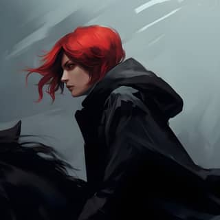 the red haired man riding a horse in the style of charlie bowater marat safin red and black piratepunk atey ghailan