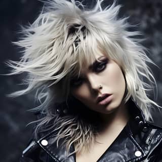 Rock and Roll Fashion: "Visualize a captivating woman in a rock and roll-inspired photoshoot donning edgy leather and