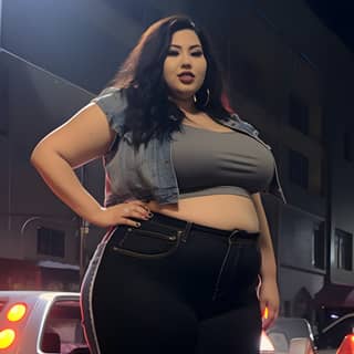 beautiful gorgeous attractive fattest woman leaning on the side of Pontiac Grand Am KITT night time 800lbs obese lard goth