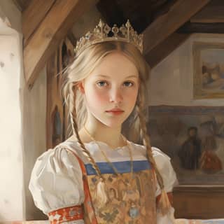 tween Norwegian Princess in a castle in the style of carl larsson