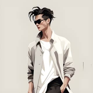 Japanese anime Illustrator mens model the ultimate minimalist line art fashionable fashion town