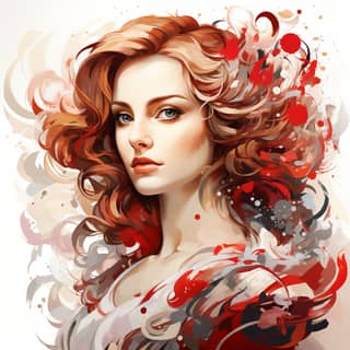 Ilustrasi seni digital yang cantik menggambarkan seorang wanita bangga dengan rambut merah dan gaun merah merayakan Hari Kemerdekaan Polandia.