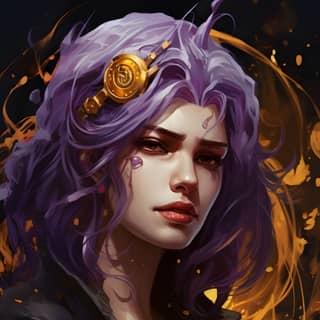 card game purple replace the human with a item, with purple hair and gold accents