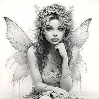 fairy pencil sketch rough drawing, a black and white drawing of a fairy