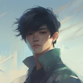 futuristic brushwork furious handsome Asian teenage boy cute black hair wave