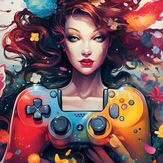 Translite UHD mit roten Haaren, die einen Videospiel-Controller halten.