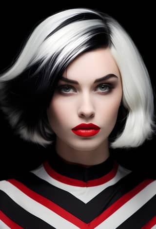 beautiful woman with a bicolor hair with black and white hair style raw