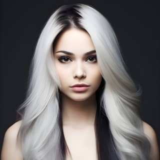 beautiful woman with long gradient hair with black and white hair style raw