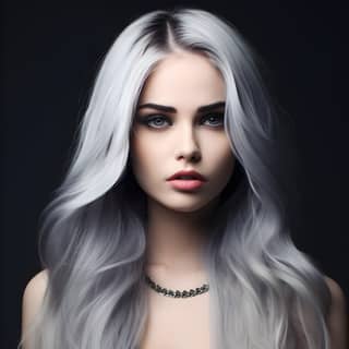 beautiful woman with long gradient hair with black and white hair style raw