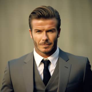 David Beckham mặc comple và cà vạt, nhìn vào camera.