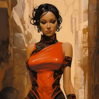 princess of mars warrior in a dress hot wearing a make up walking in the style of swirling vortexes visual kei ken kelly