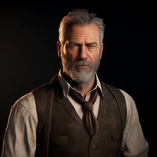 55 anni, il detective omicidi Arthur Morgan in una città universitaria, con il viso scavato, capelli grigi e espressione severa, vestito in abbigliamento casual da ufficio.