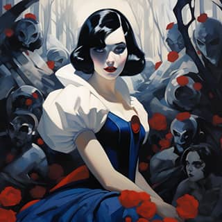 Disney's Snow White as a german expressionist film, surrounded by zombies