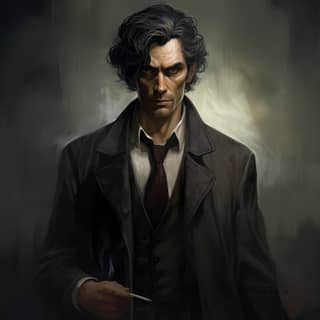 Dr Edward Harlow, a distinguished Tremere vampire from Boston, is known as The Archaeologist of the Undead due to his piercing blue eyes and sharply defined features, with a crown of curly brown hair adding to his enigmatic charm.