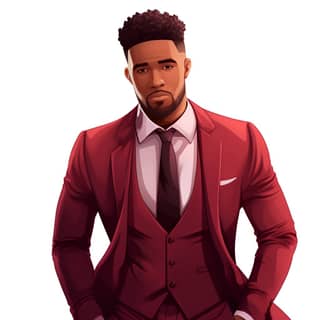 a handsome black man in a modern red suit half body cartoon clipart