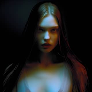 portrait a dark beauty with bright eyes and long hair in the style of neon realism valentin rekunenko dark crimson and light