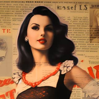 Tatuaggi da ragazza rockabilly degli anni '50 fortemente testurizzati di Elvgren e Olivia De Berardinis, collage di stampa di giornale di Rolf Armstrong.