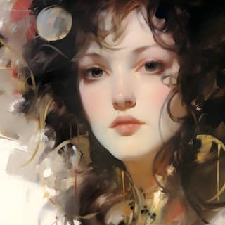 Peinture de princesse de science-fiction ultra-réaliste des années 1970 par Nicolas de Staël, Ashley Wood, John Singer Sargent et Rolf Armstrong, avec des cheveux longs et un grand chapeau.