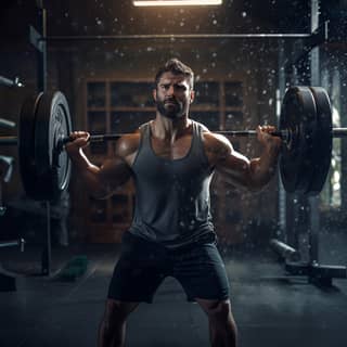 moody crossfit athelete lifting weights, is lifting a barbell in a gym