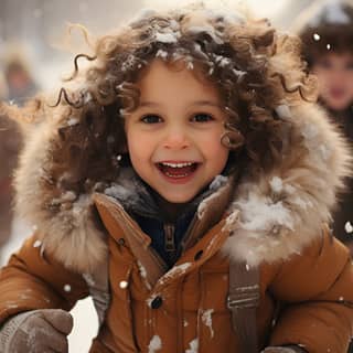children playing in the snow, girl is smiling in the snow