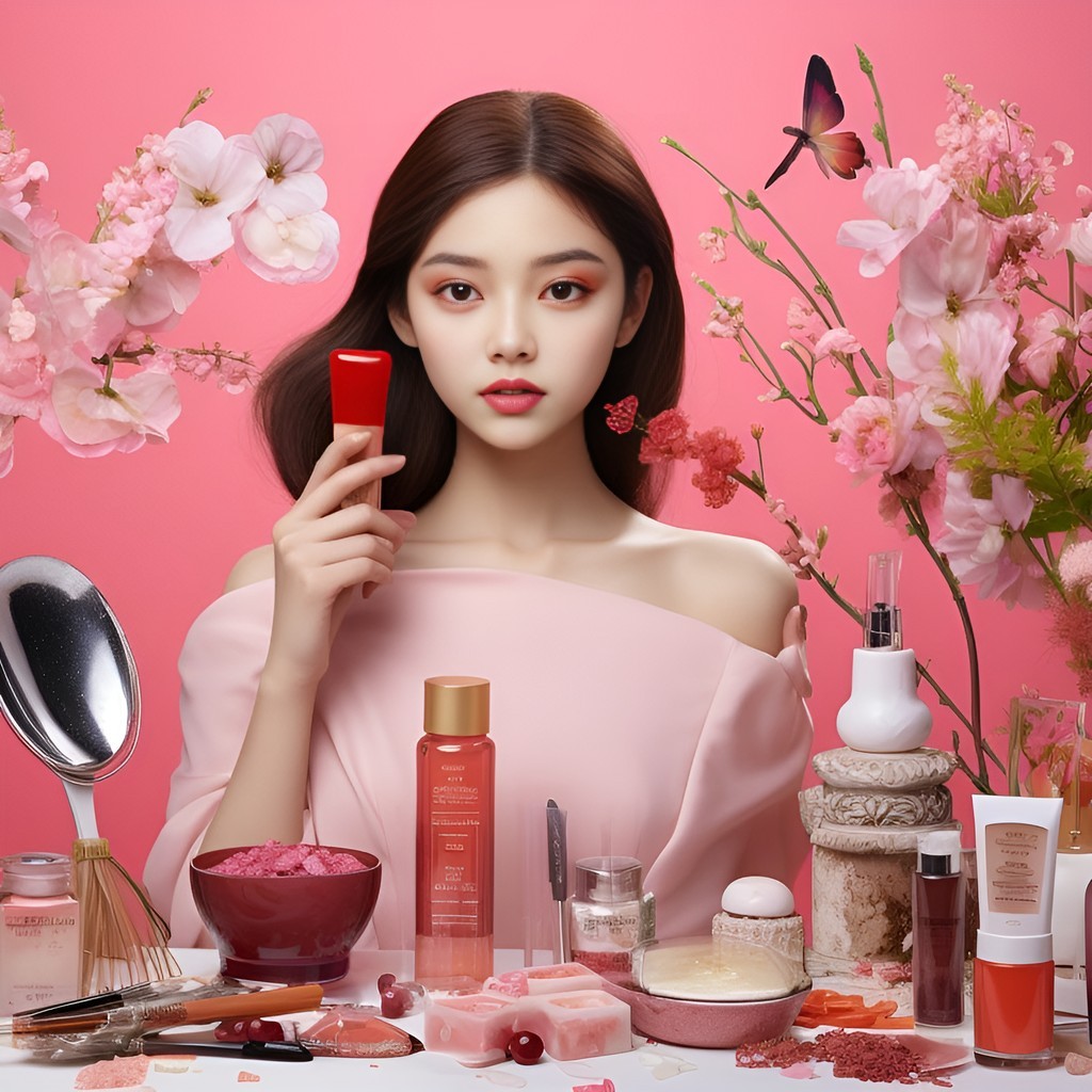 korean cosmetics, beauty products on a pink background