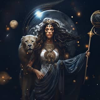 beautiful woman in ancient greek clothing long messy hair warrior armor tattoos and cryptic symbols on her christmas