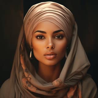 A modest woman with a headscarf and an earring in her nose love nature and feeling powerful