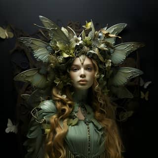 Shakira and the green fairy in the style of surreal settings mars ravelo daz3d desertwave jean-baptiste monge naoto hattori