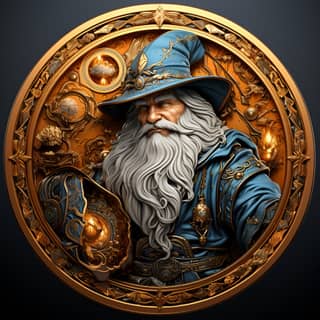 detailed rim art token epic magical D&D character gnome wizard in the style of magic the gathering