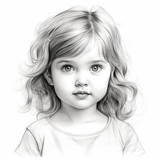 a cute little girl fine pencil line art black and white