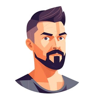 Uma ilustração vetorial plana de um homem com barba e bigode.