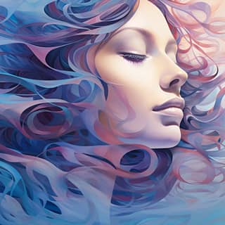 Una composición artística donde el perfil de una mujer emerge de un fondo de líneas gráficas abstractas, fusionando la belleza natural con el arte digital de una manera mágica.