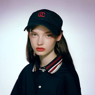 The 1 7-meter-tall model wearing a stylish baseball cap and designer Gucci blouse is in close-up