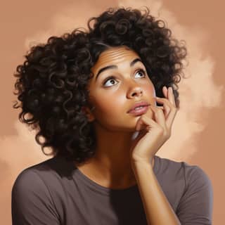 create picture of multiracial female with expression of curiosity scratching her head wondering what