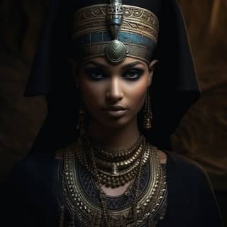 Nefertite archetype central focus on the eyes penetrating and mysterious look excellent definition of details contrast with