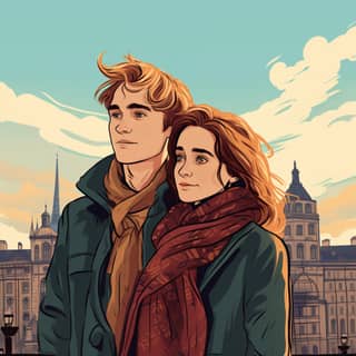 young tom felton and hermione granger in france during the winter at daytime