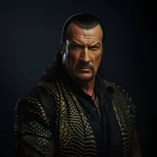 John Cena dan Steven Seagal sama-sama memiliki rambut panjang dan kemeja hitam.