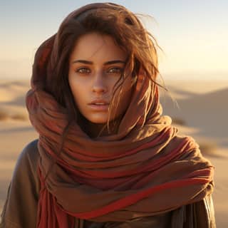 with a scarf around her neck in the desert a 3D render by Naondo Nakamura trending on Artstation fantasy art artstation hd