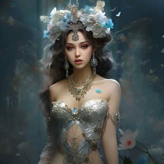 tiara of kalabrash digital art art by alexandre ksiazulia in the style of hans zatzka restrained serenity exaggerated poses