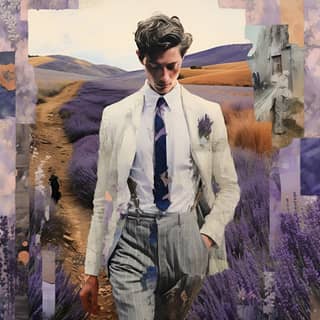 collage drawing lavander fields modern gentleman