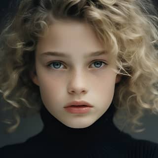 of girl with blond curly hair dressed Dressed in a black turtleneck sweater Fujifilm GS645S Pro Fujinon Wide60 EBC 60mm f4