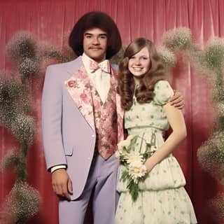 vintage color photo from 1970s of a couple at prom