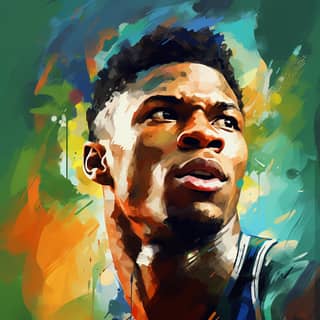 giannis antetokounmpo, a basketball player with a colorful background