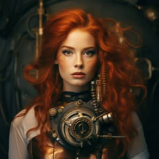 a ginger woman 30 years old Steam punk Retro futuristic