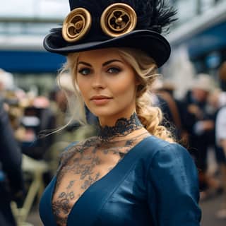 Ladies Day at Royal Ascot in the style of steampunk influences zeiss milvus 25mm f/1 4 ze edmund leighton vibrant street